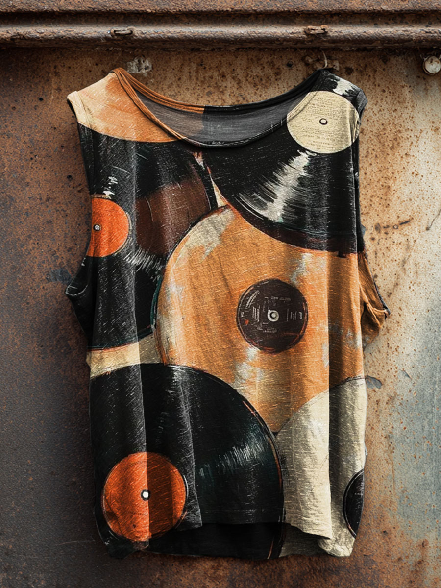 Vintage Print 100% Cotton Casual Tank Top