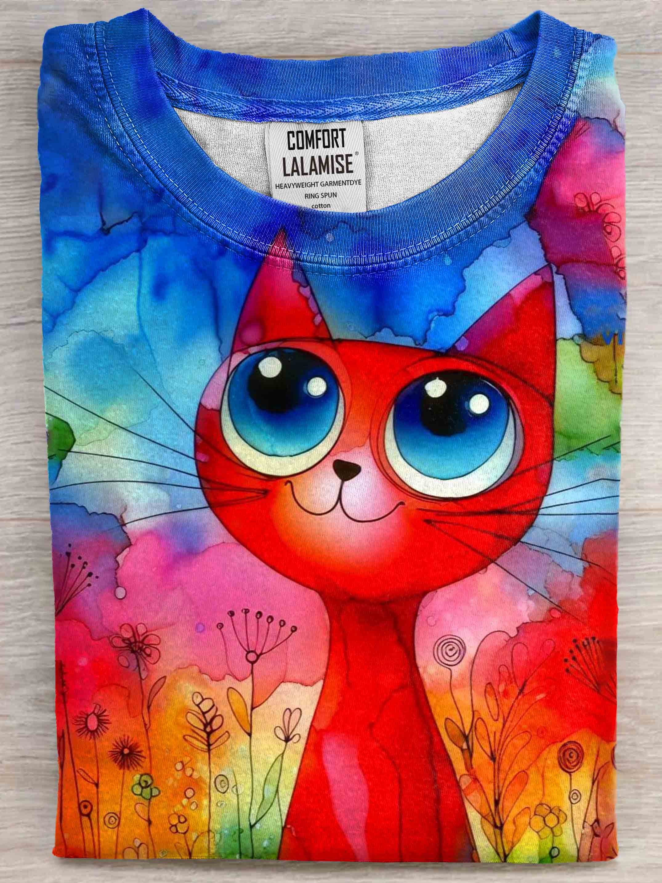 Watercolor Cat Art Print Casaul Short Sleeve T-shirt