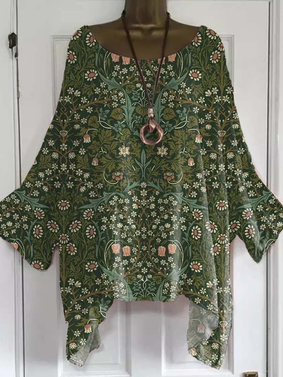 Women's Vintage Floral Art Print Casual Top