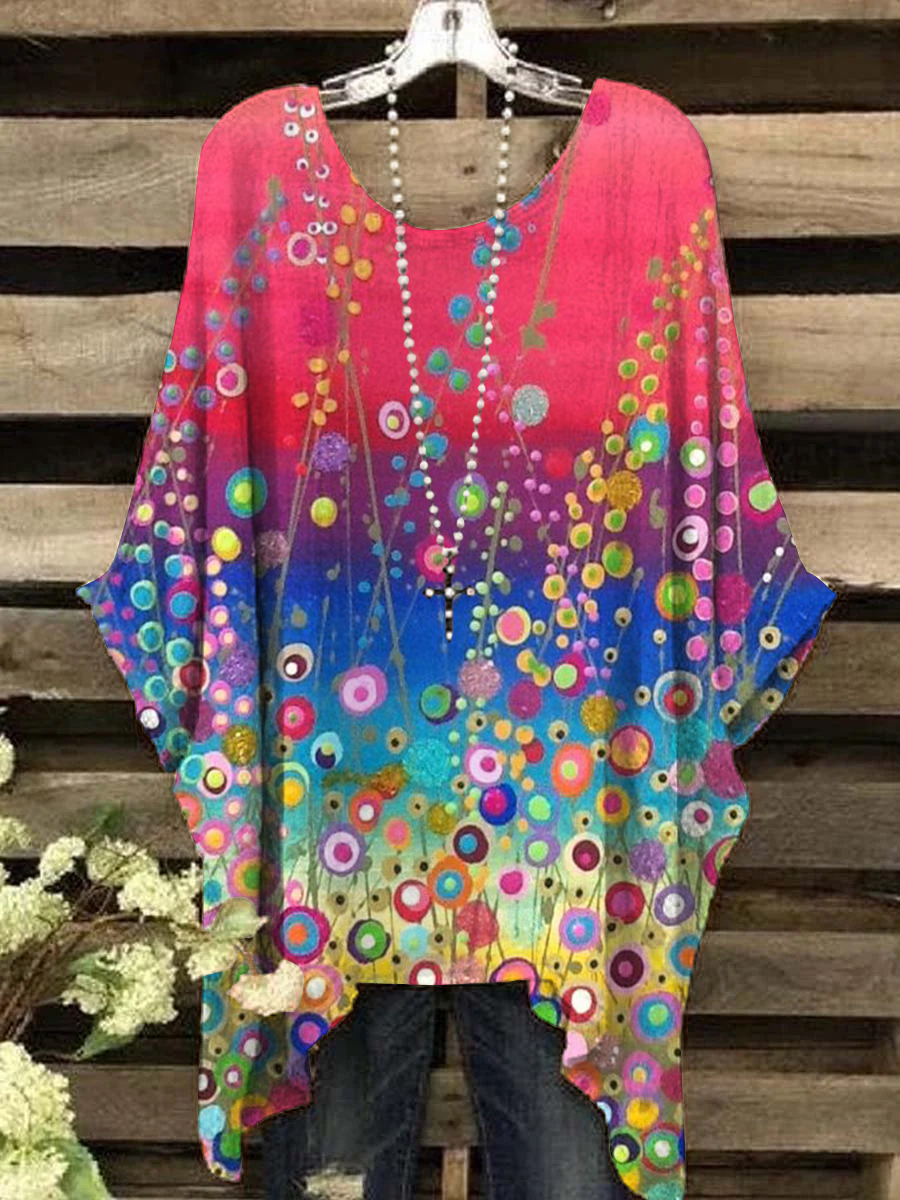 Women's Round Neck Gradient Irregular Pattern Short Sleeve Top