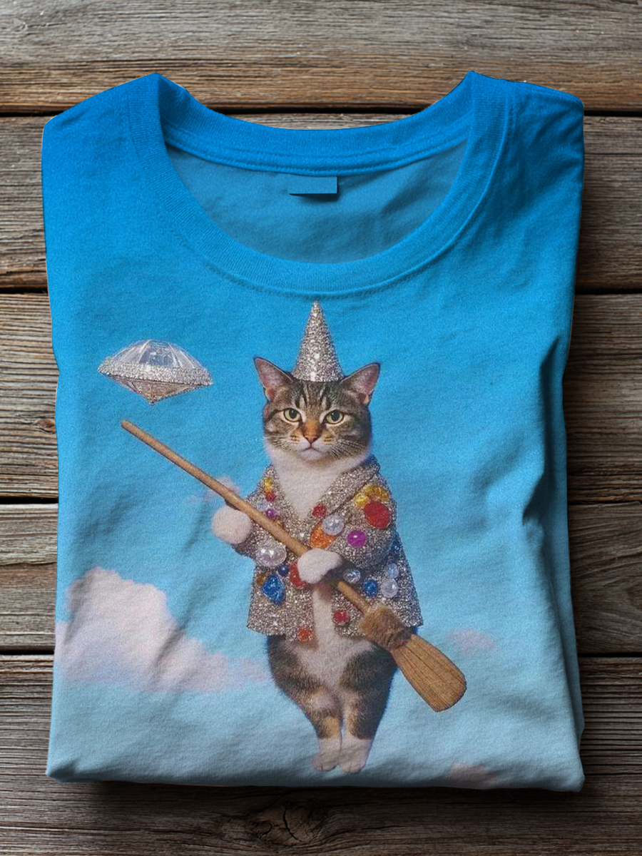 Retro Funny Cat Print T-shirt