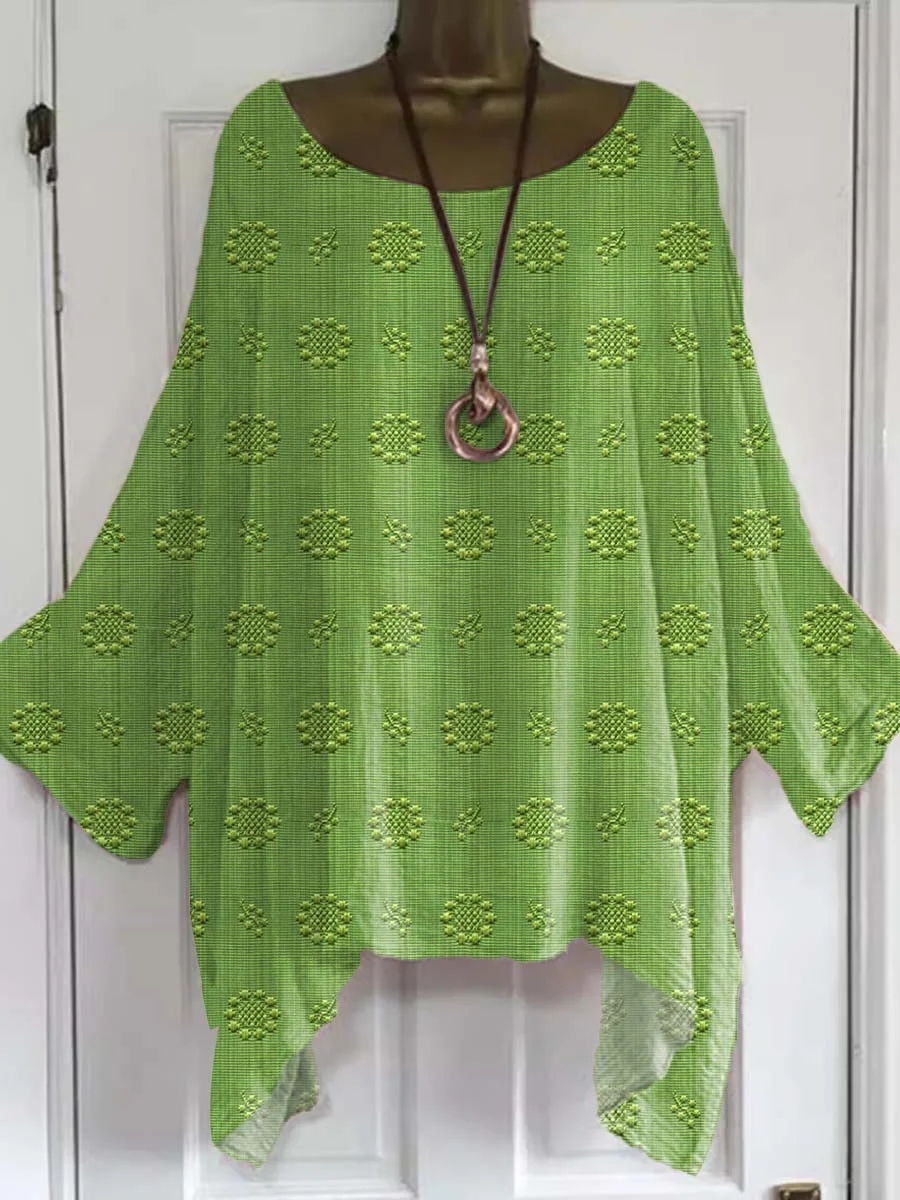 Women's Vintage Floral Pattern Art Print Casual Top