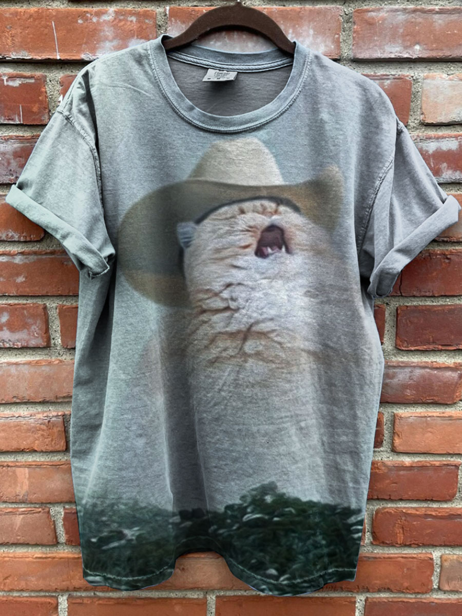 Cowboy Cat Print Casual Top