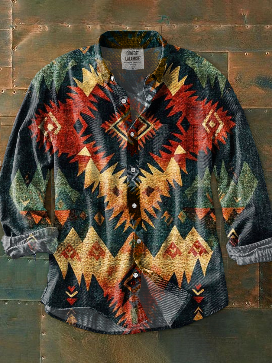 Vintage Abstrct Art Print 100% Cotton Long Sleeve Shirt