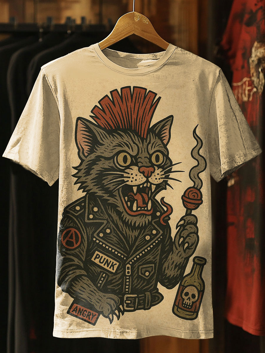 Punk Cat Art Print Casual Top