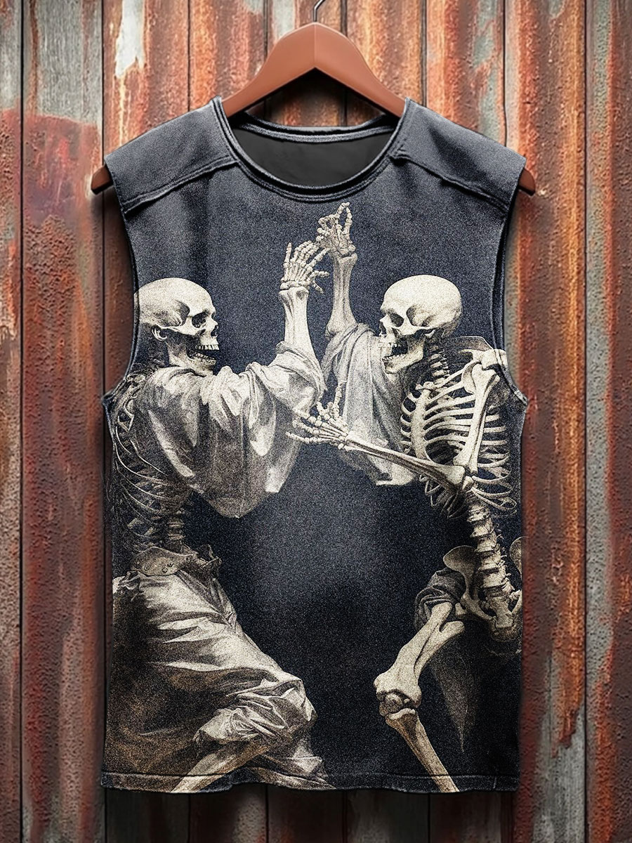 Vintage Danse Macabre Print 100% Cotton Casual Tank Top