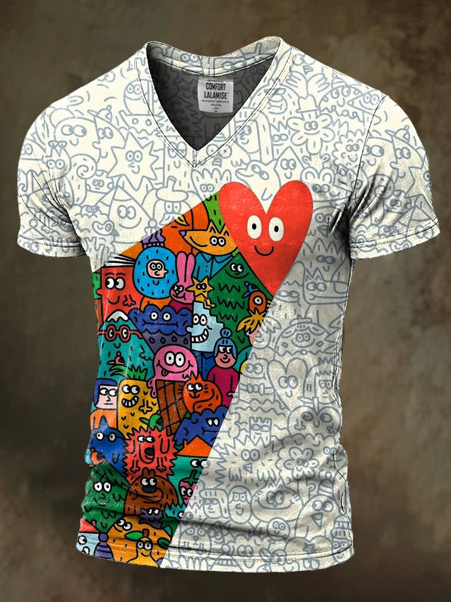 Abstrct Art Print Casaul Short Sleeve V-neck T-shirt