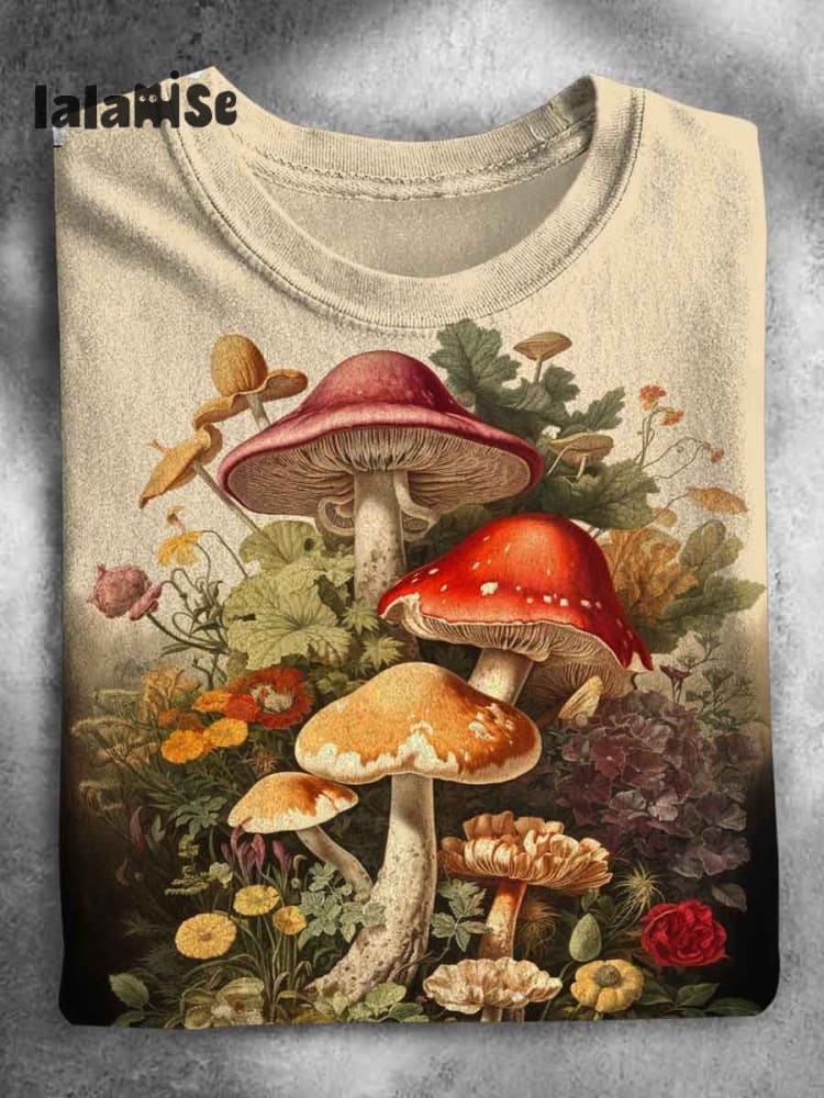Vintage Mushrooms Art Print Casual T-Shirt