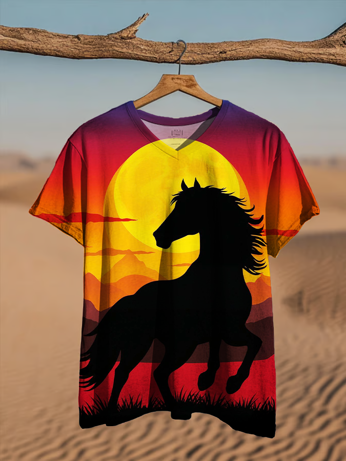 Vintage Western Horse Art V-neck T-Shirt