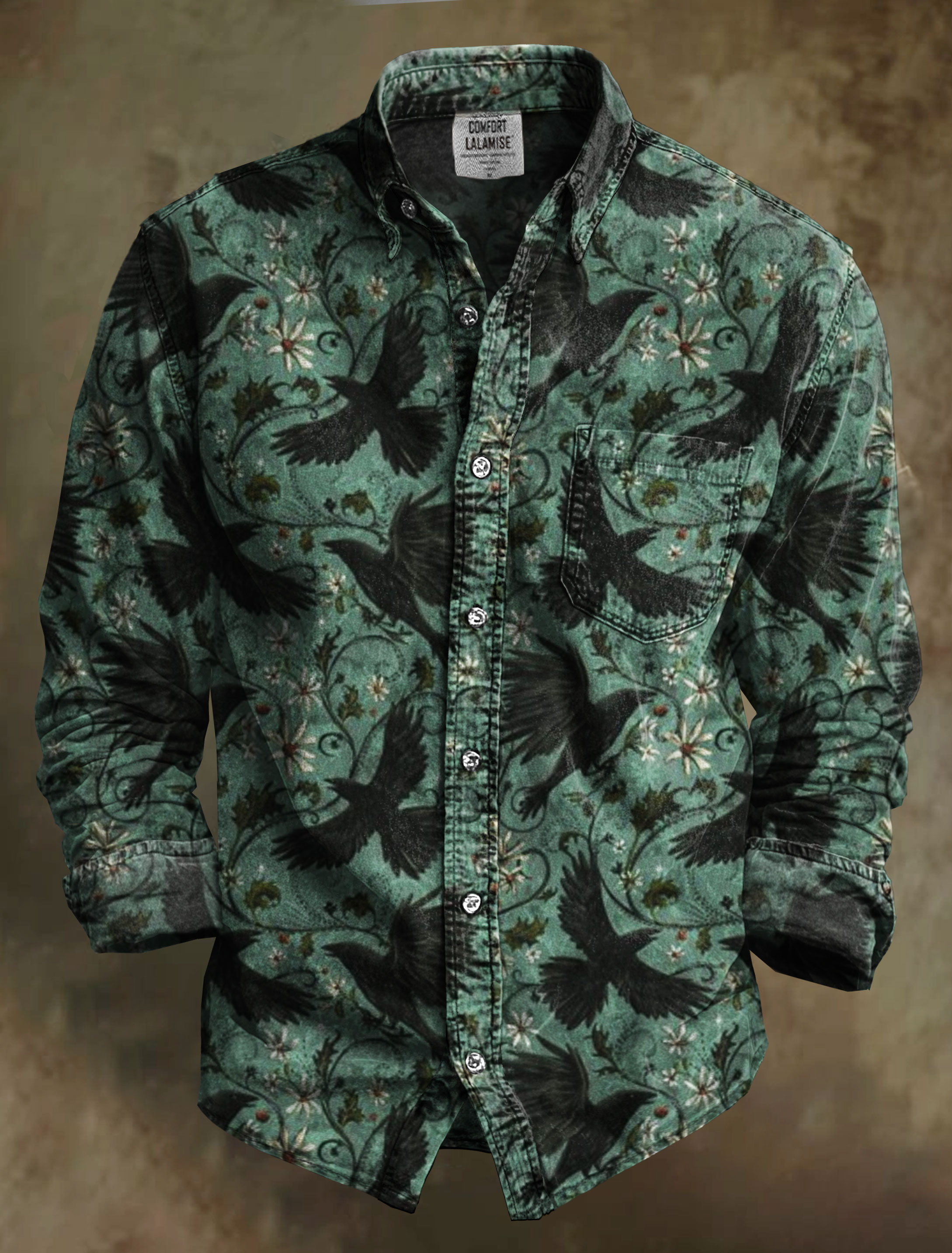 Vintage Mystic Crows Art Print 100% Cotton Long Sleeve Shirt