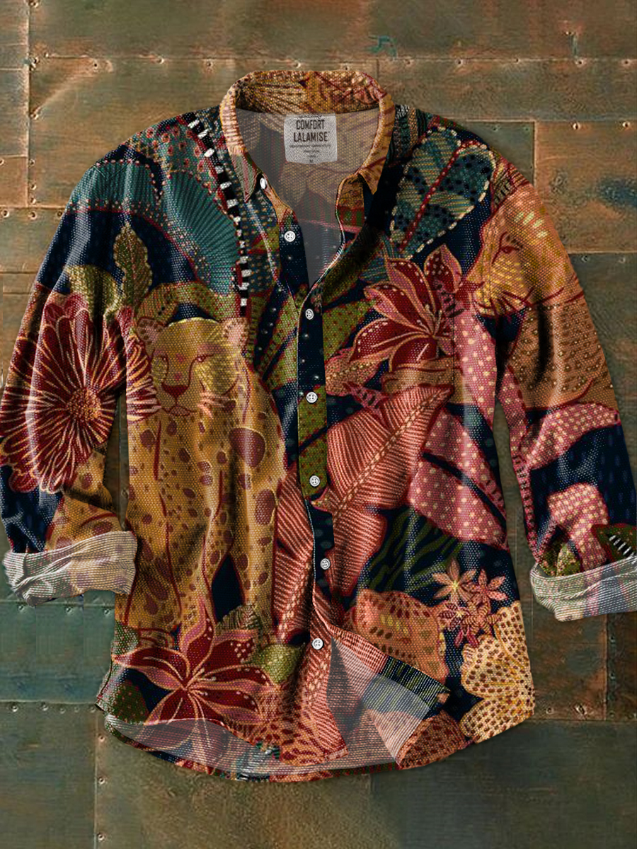 Vintage Flower Art Print 100% Cotton Long Sleeve Shirt