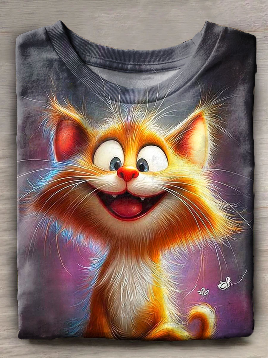 Funny Cat Art Print Casaul Short Sleeve T-shirt