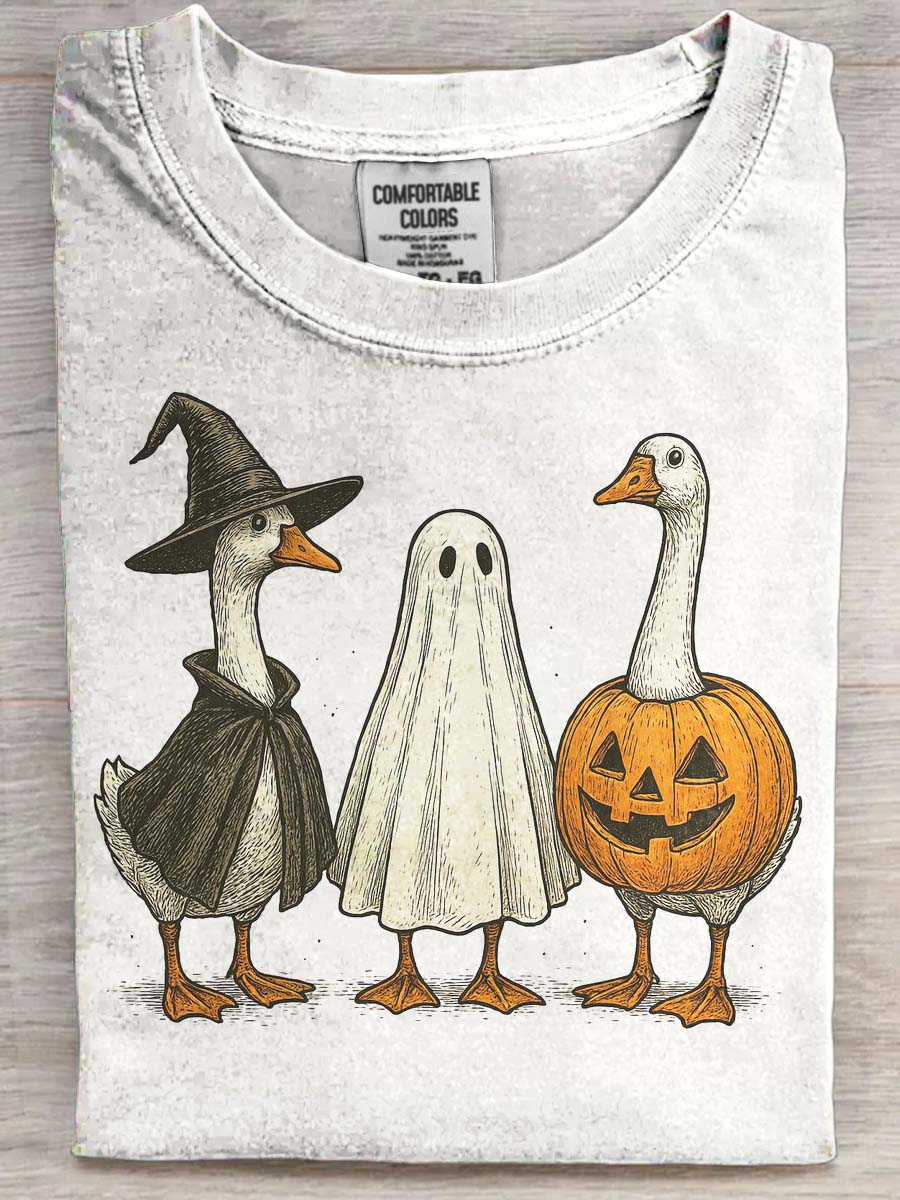 Halloween Duck Print Casual Short Sleeve T-Shirt