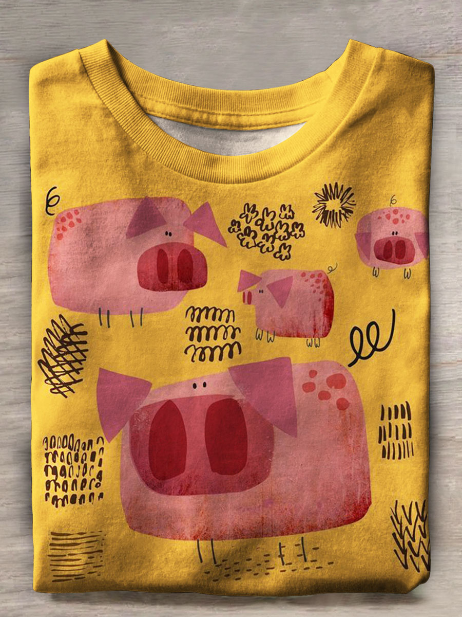 Funny Pig Print Casual T-shirt