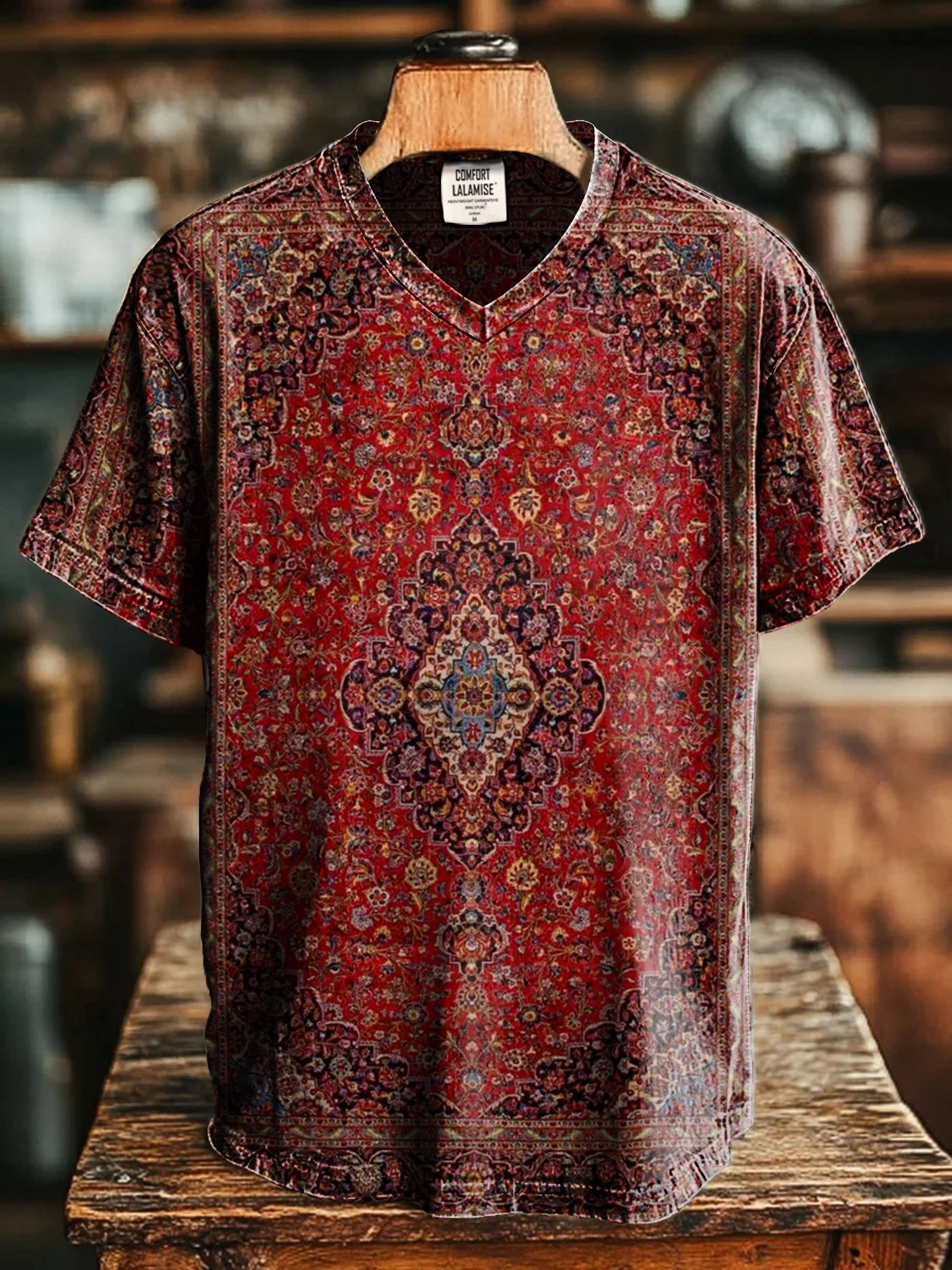 Vintage Retro Art Print V-neck Casual T-Shirt