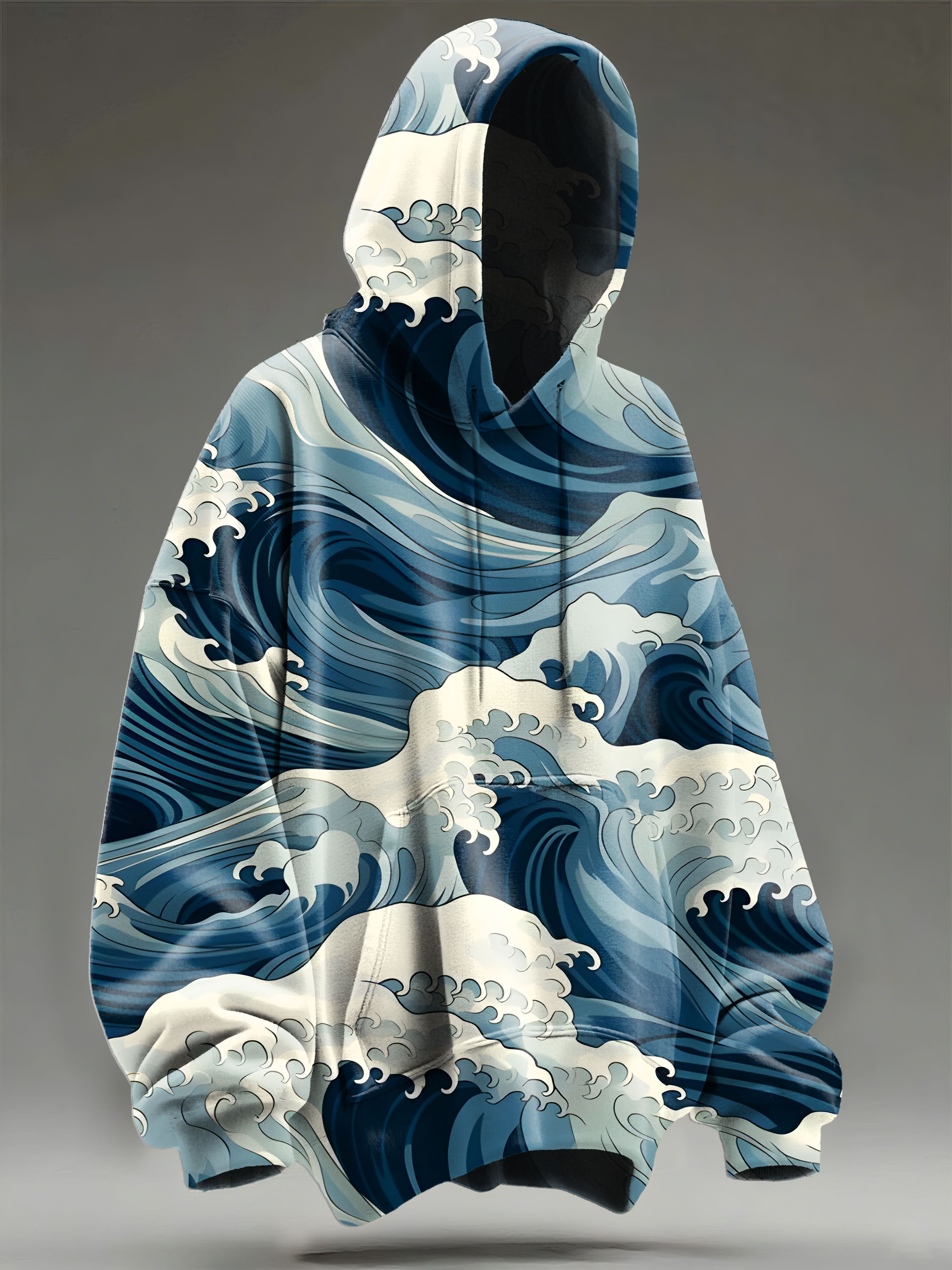 Retro Japanese Waves Art Print Casual Hoodie Sweatshirt