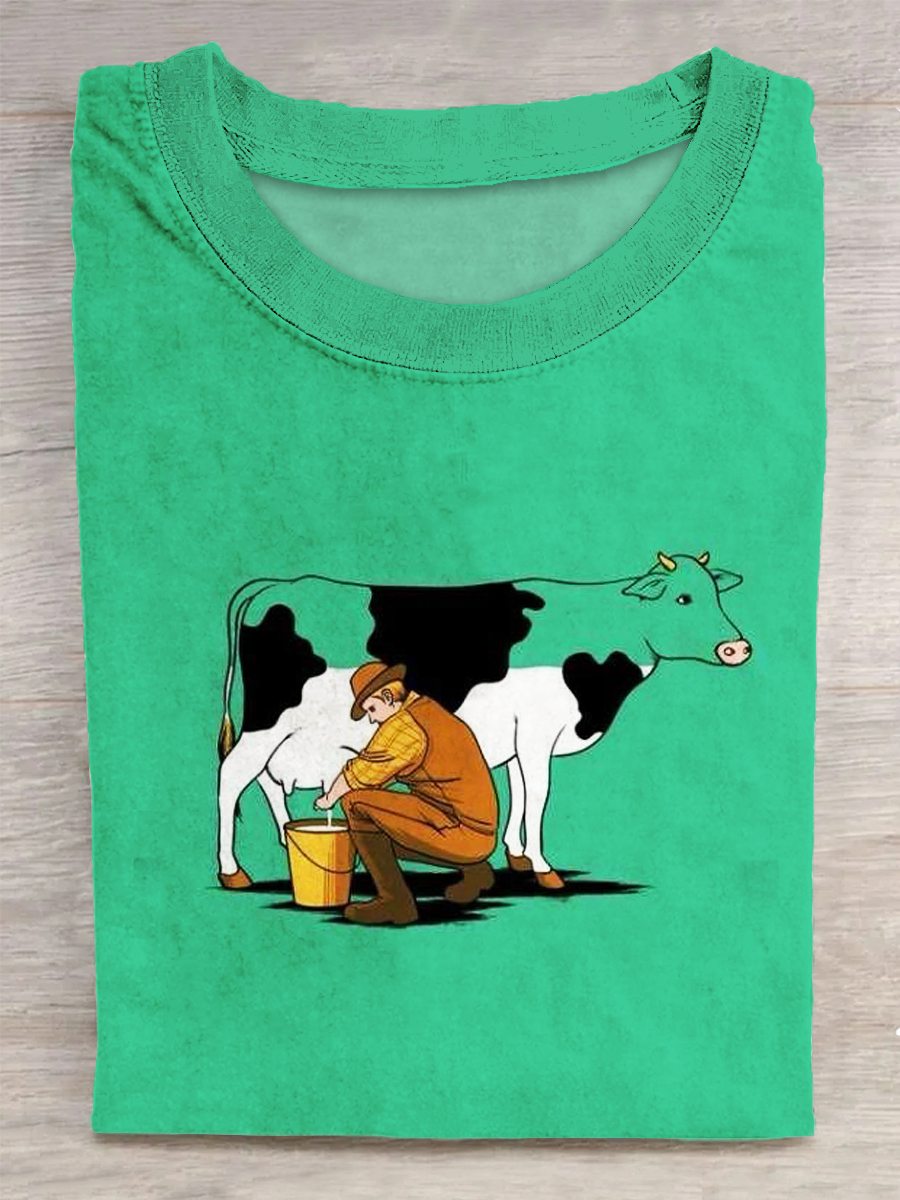 Unisex Cow Printed Vintage Fashion Loose Short Sleeve T-Shirt