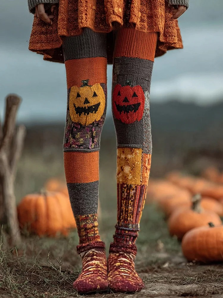 Halloween Patchwork Art Print Casual  Leggings