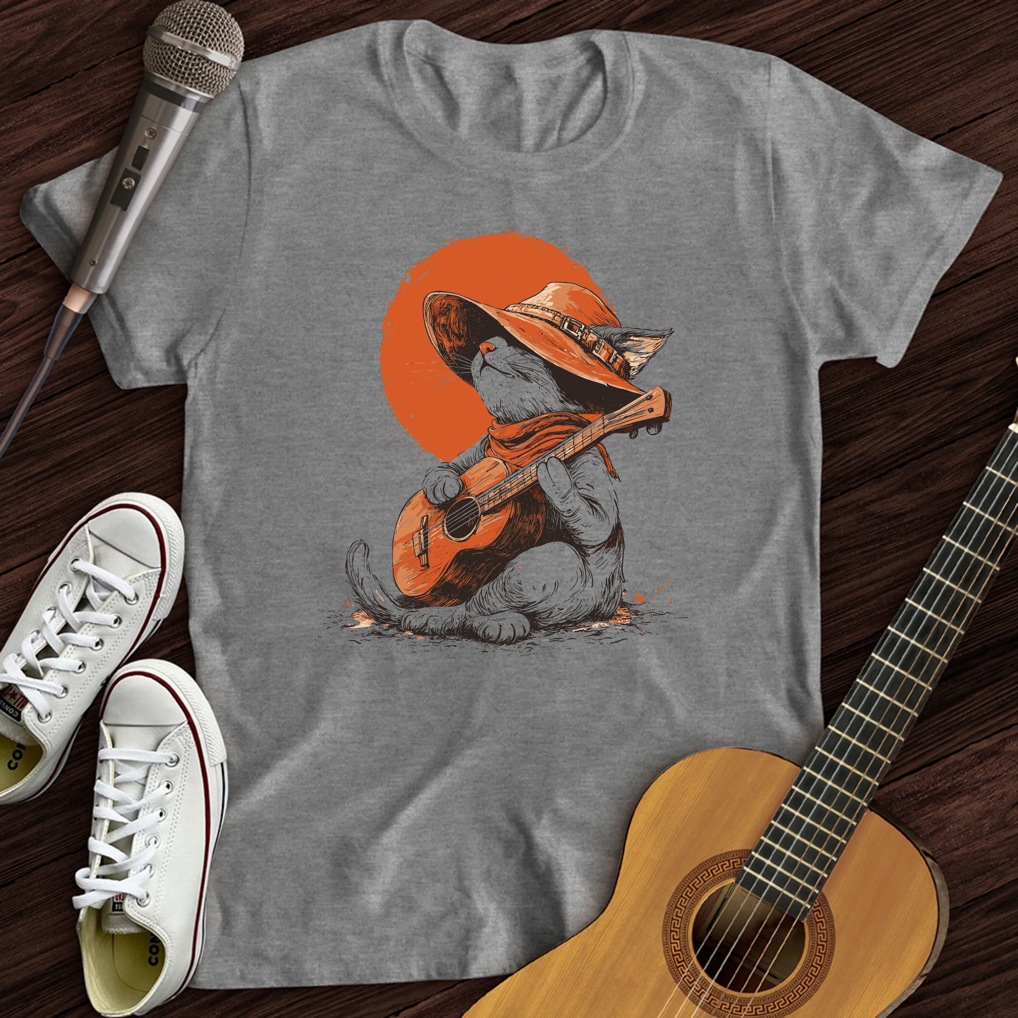 Peaceful Cat Acoustic Guitar T-Shirt