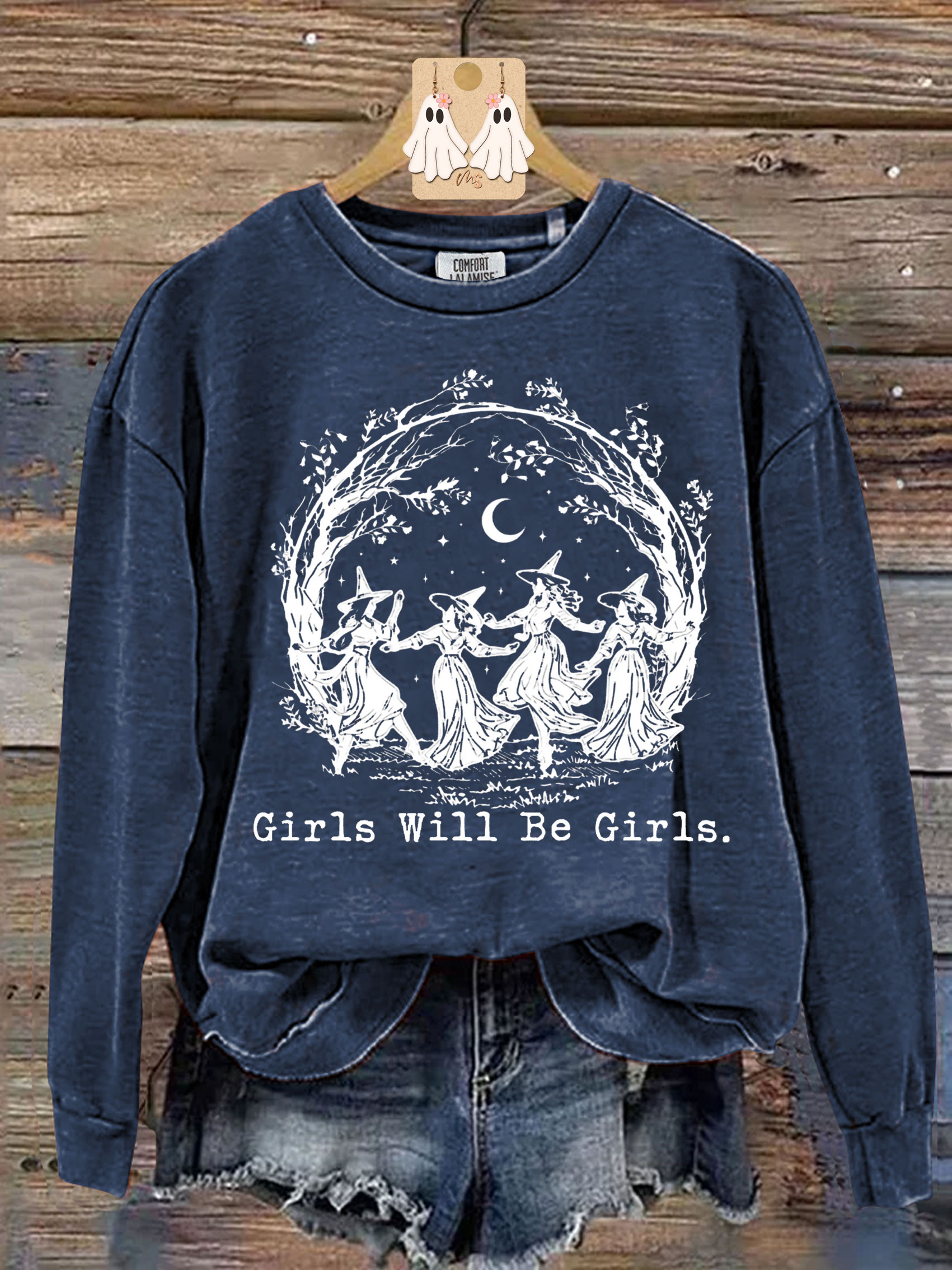 Girls Will Be Girls Witch Print Casual Sweatshirt