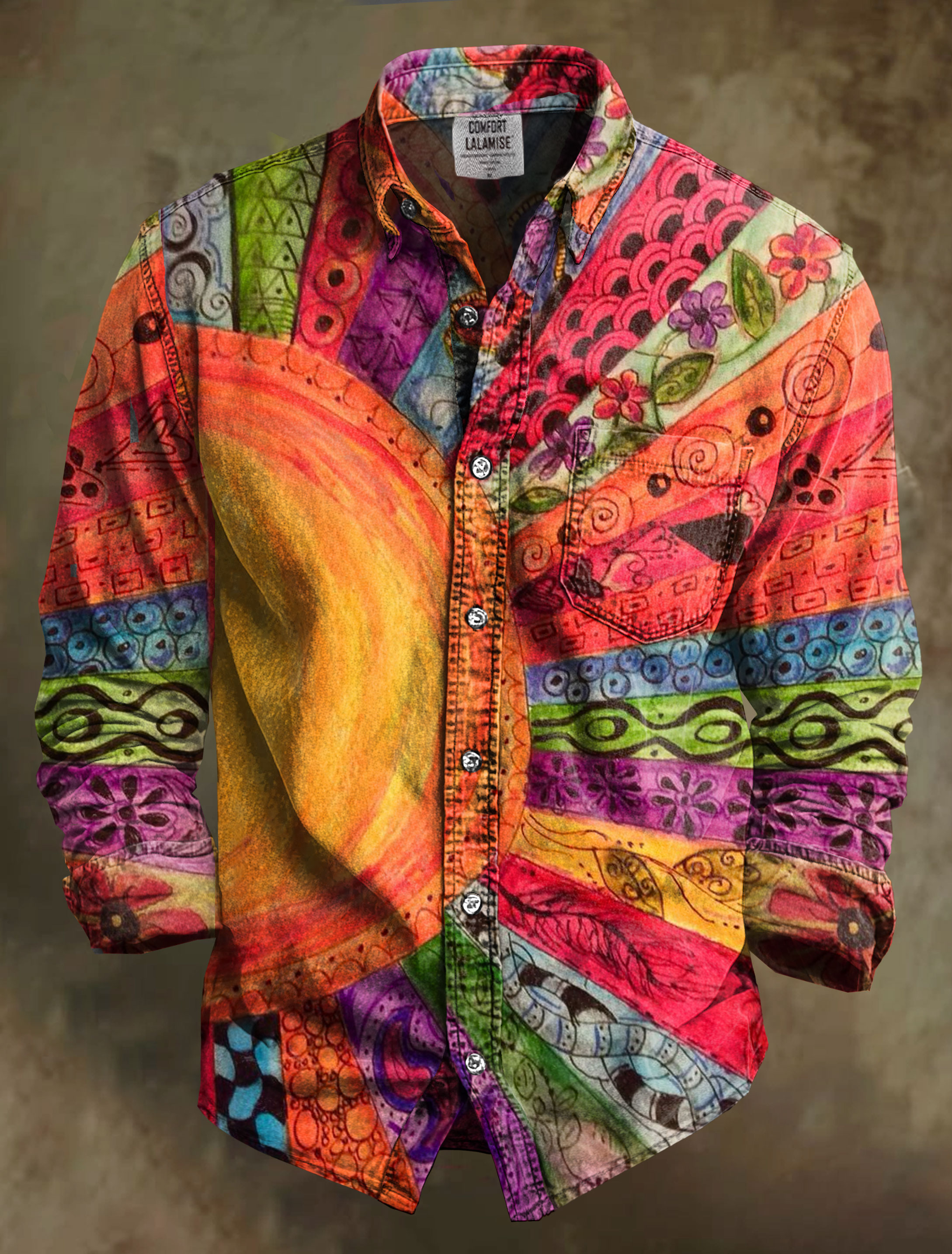 Vintage Sun Inspirtion Art Print 100% Cotton Long Sleeve Shirt