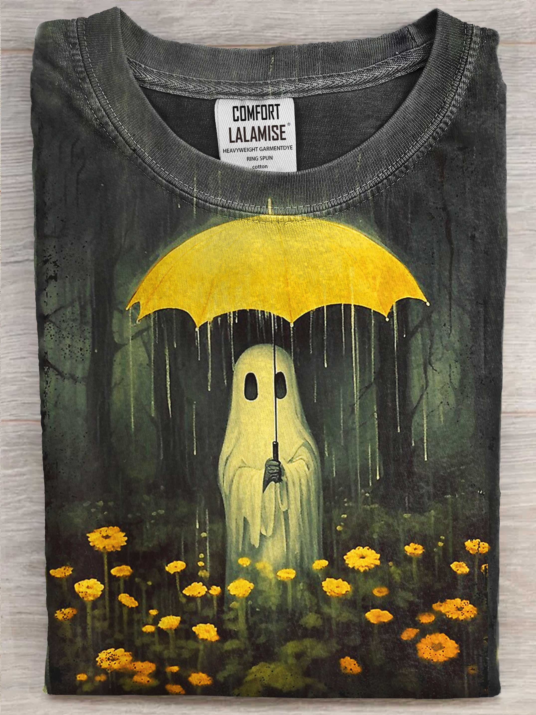 Vintage Floral Ghost Halloween Ghost In The Forest Art Casaul Cotton Short Sleeve T-shirt