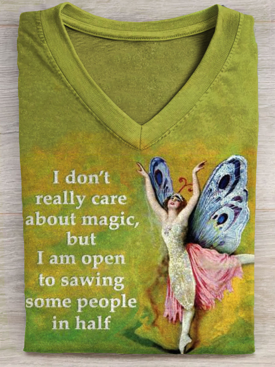 Vintage Funny Art Print V-neck Casual T-Shirt