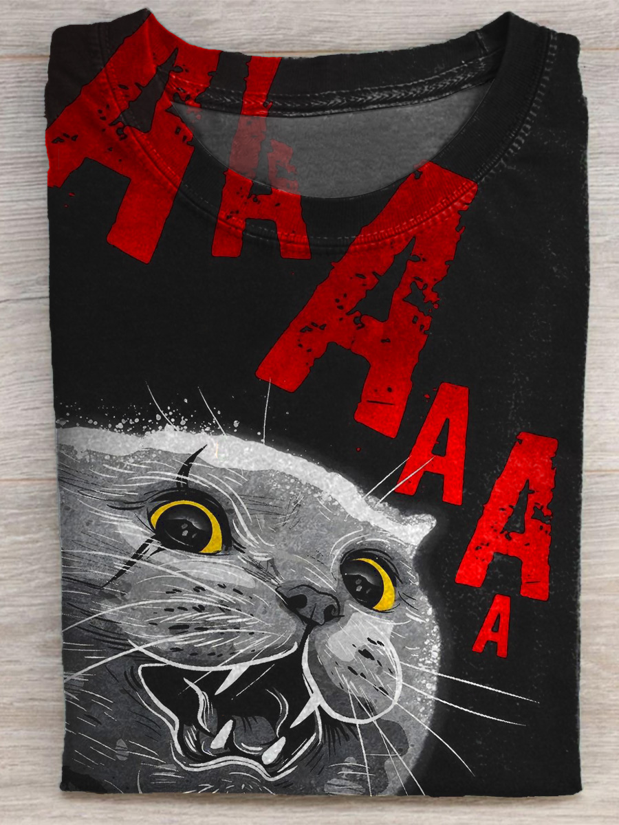 Retro Funny Cat Print T-shirt