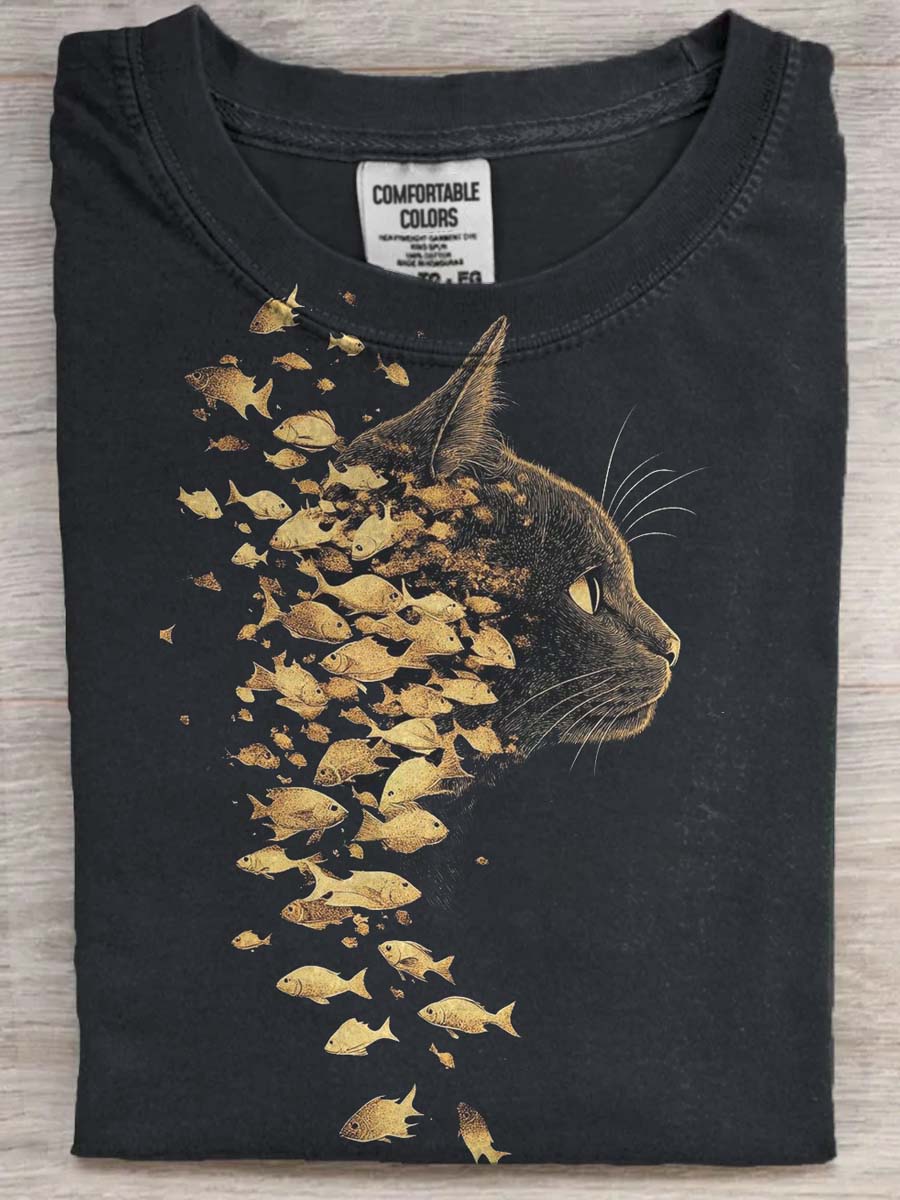 Art Catfish Print Casual Short Sleeve T-Shirt