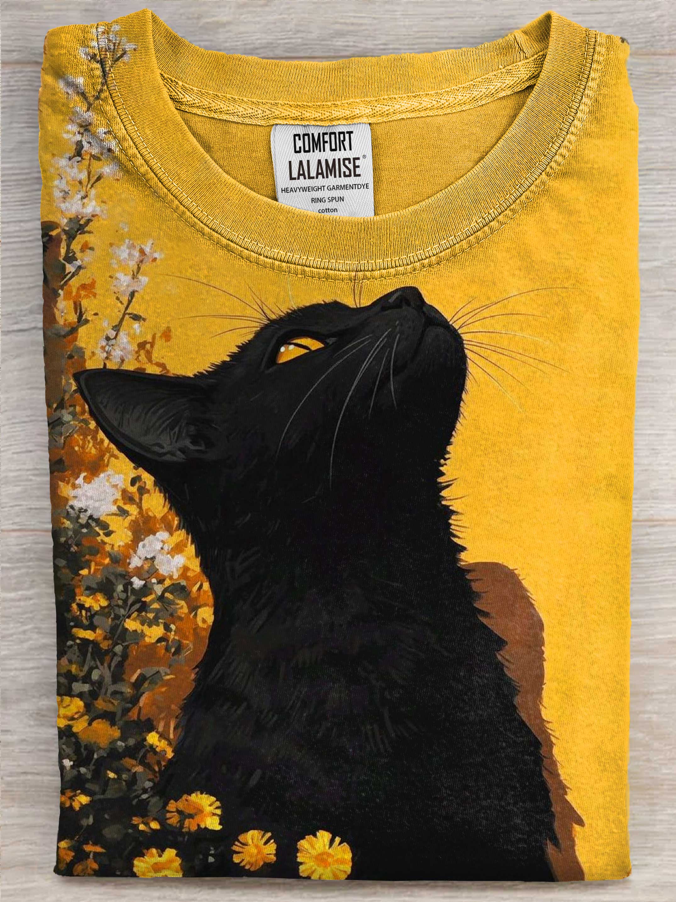 Balck Cat Art Print Casual Cotton Short Sleeve T-shirt