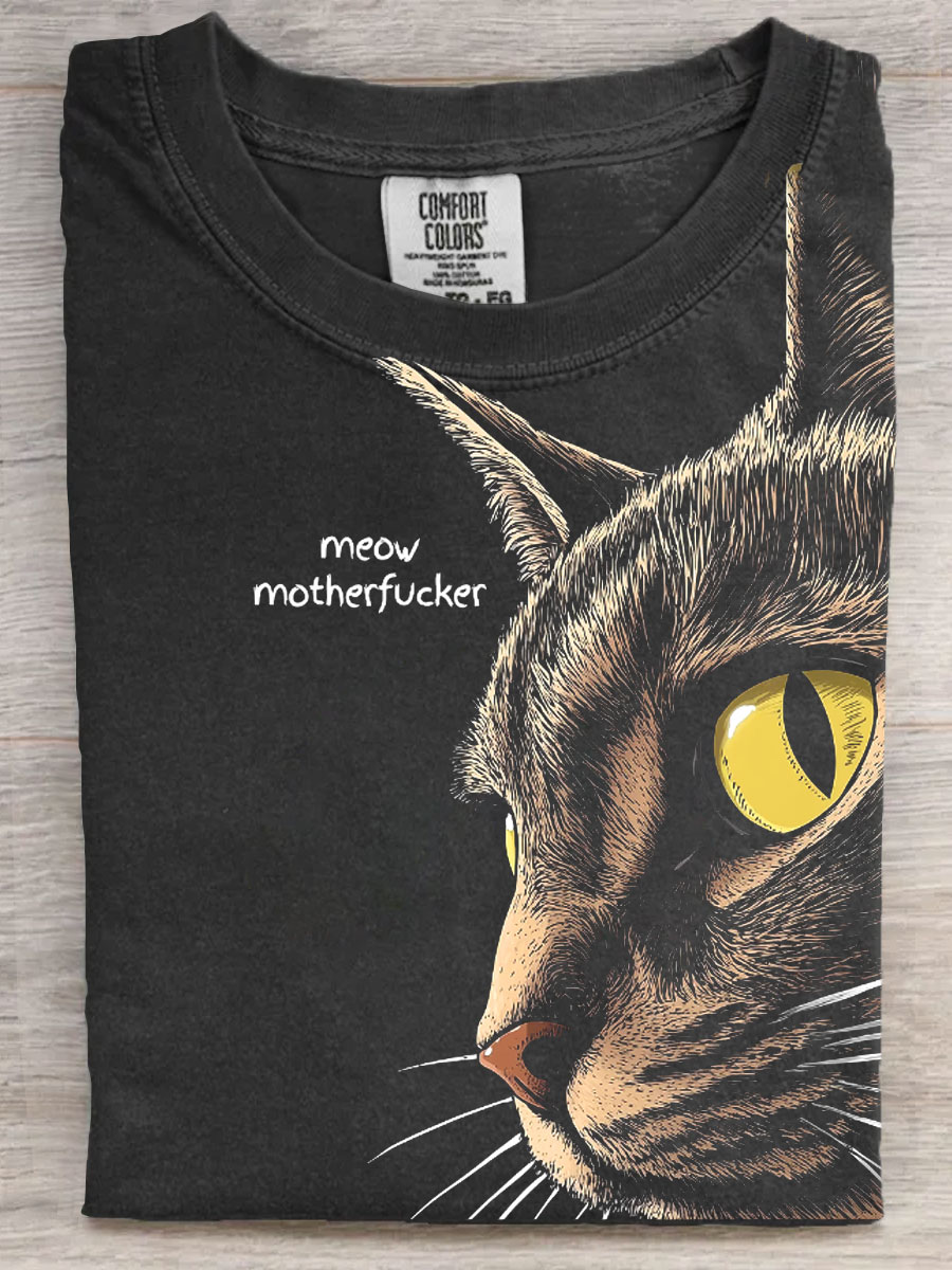 Cat Meow Motherfucker Art Print Casaul Short Sleeve T-shirt