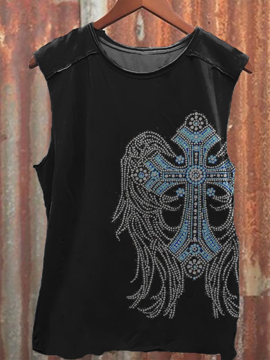 Vintage Print 100% Cotton Casual Tank Top