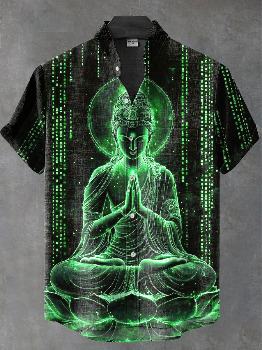 Buddha Art Print Casual 100% Cotton Shirt