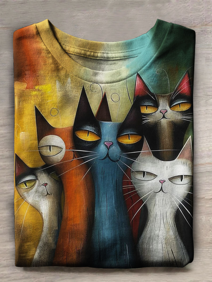 Cat Printed Short-sleeved Top