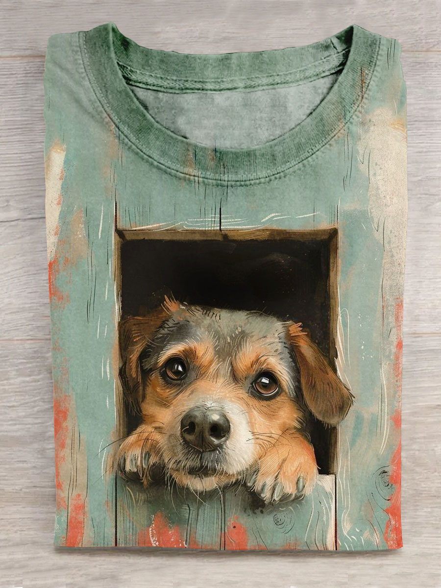 Cute dog print crew neck short sleeves