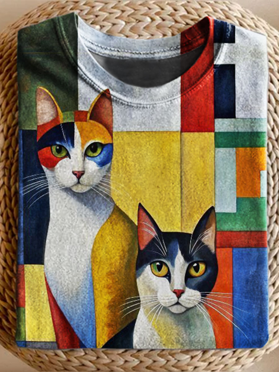 Cat Art Print Short Sleeve T-shirt
