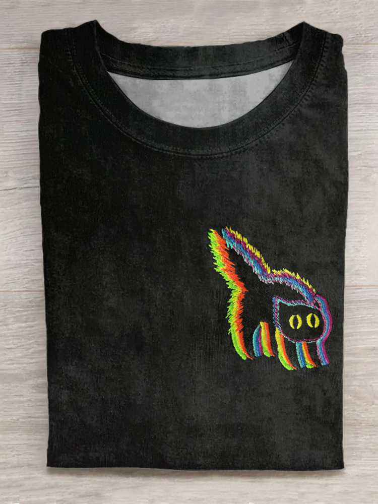 Women's Colorful Glitch Cat Art Short Sleeve T-shirt