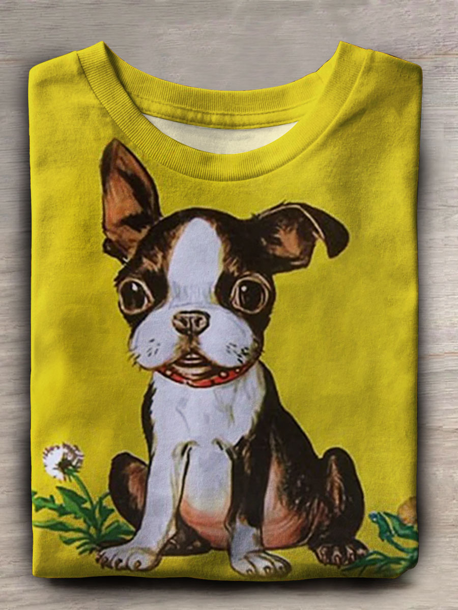 Dog Print Casaul Short Sleeve T-shirt