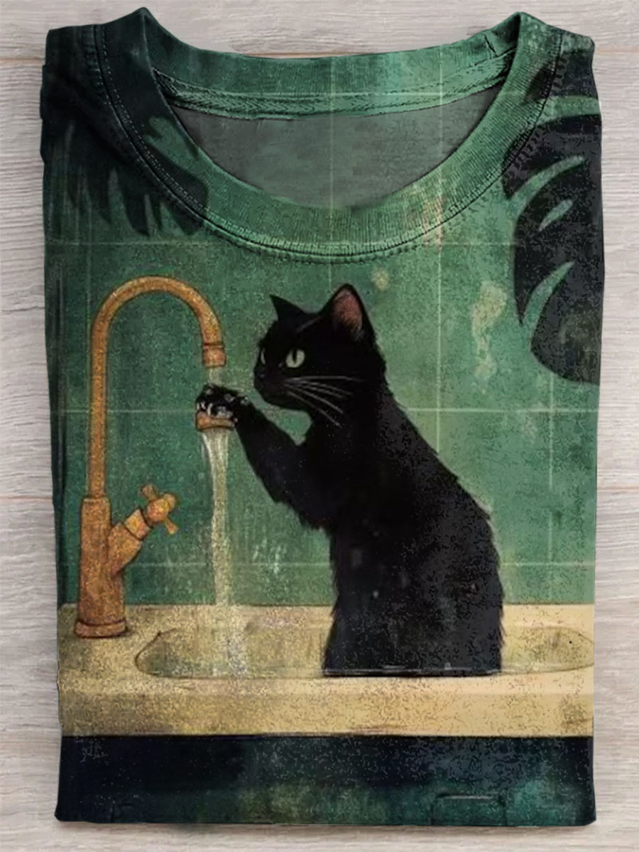 Funny Cat Print Casual T-shirt