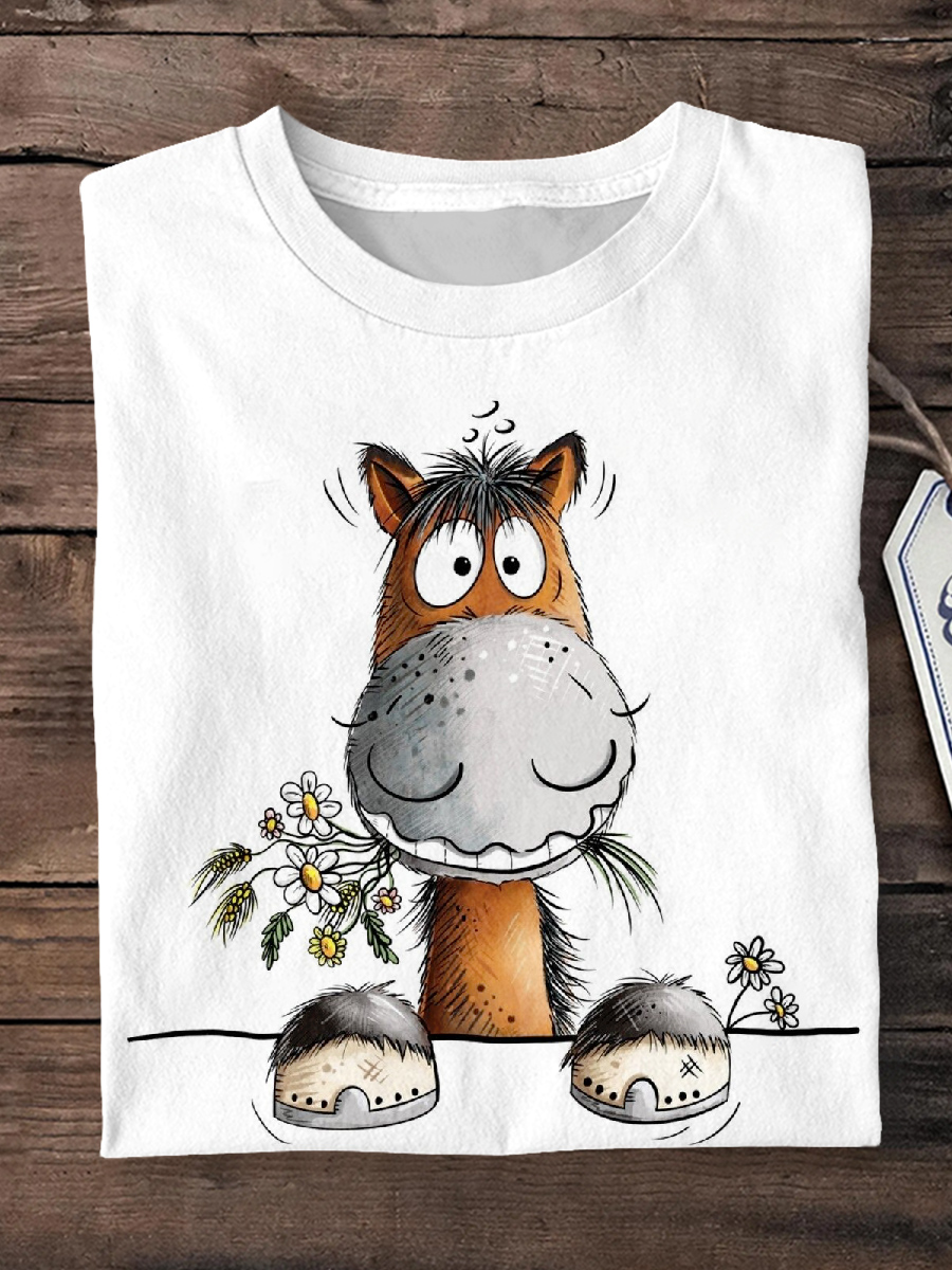 Fun Horse Art Print Short Sleeve Casual T-Shirt