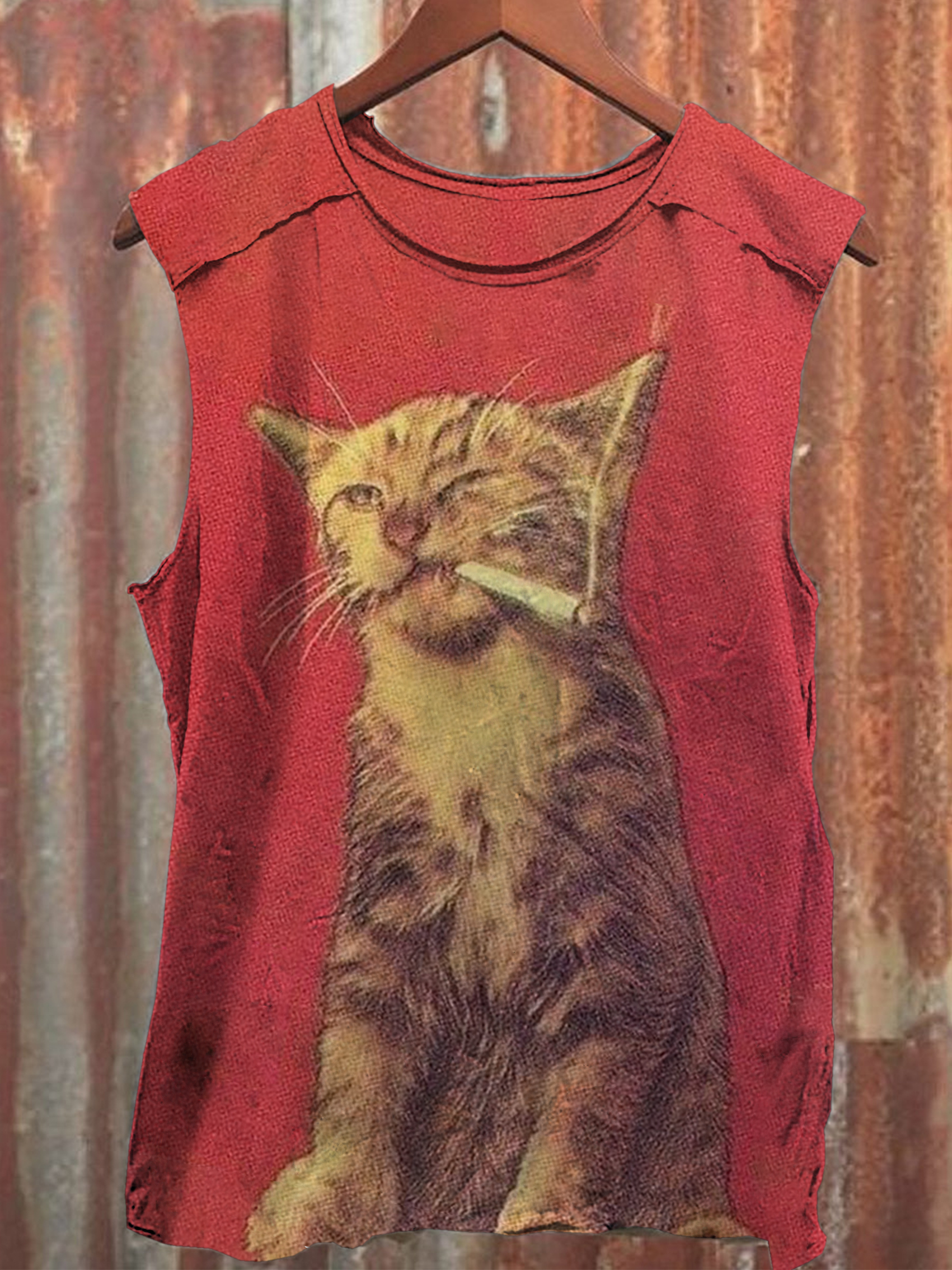 Somkecat Print 100% Cotton Casual Tank Top