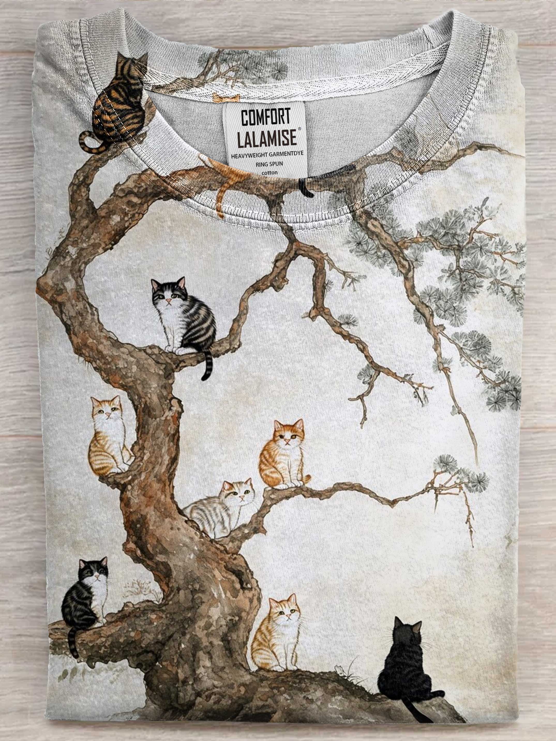 Cat Tree Art Print Casual Short Sleeve T-shirt