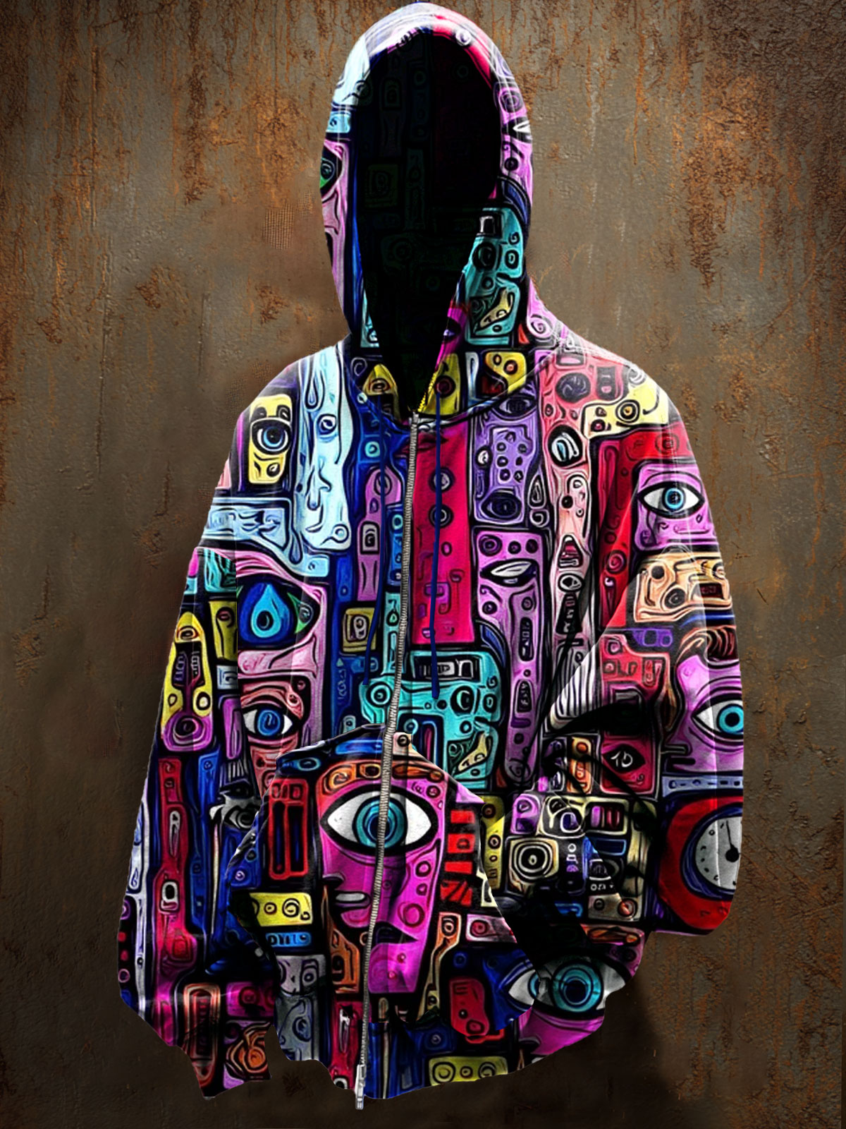 The Surveillance Mosaic Art Print Casual Zip Hoodie Sweatshirt