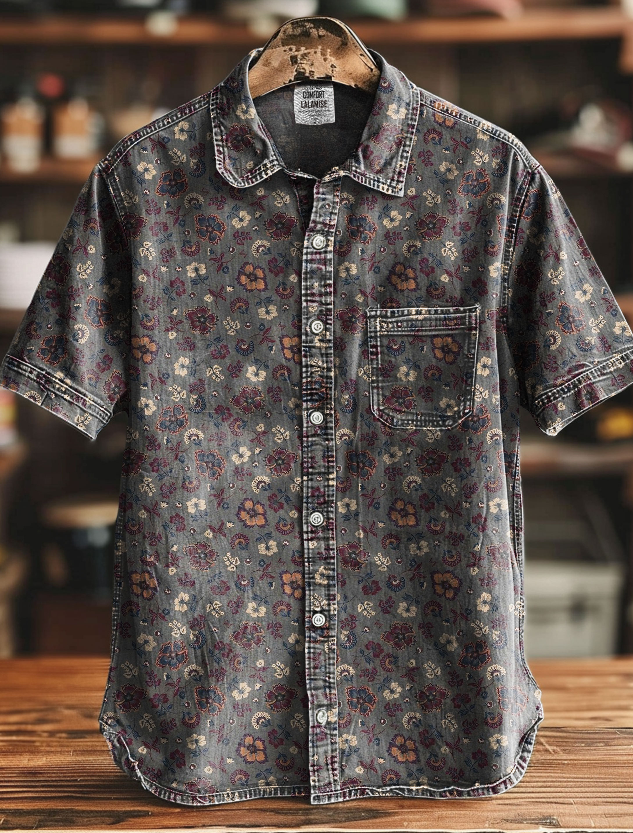 Vintage Country Floral PatternArt Print Casual 100% Cotton Shirt