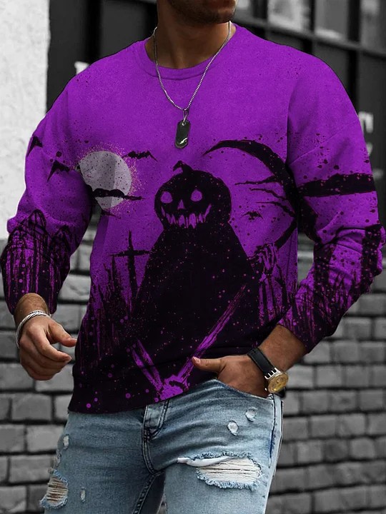 Halloween Grim Reaper Pumpkinhead Art Print Casual Sweatshirt