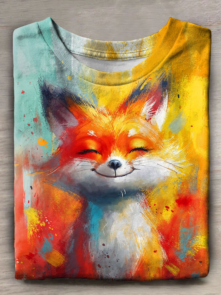 Cute Fox Art Print Casaul Short SLeeve T-shirt