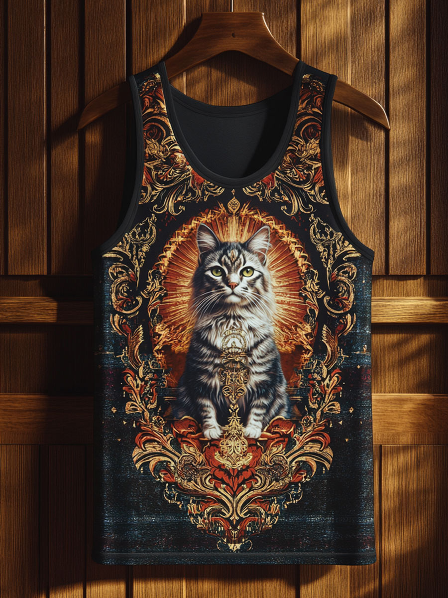 Vintage Floral Cat Print Tank Top