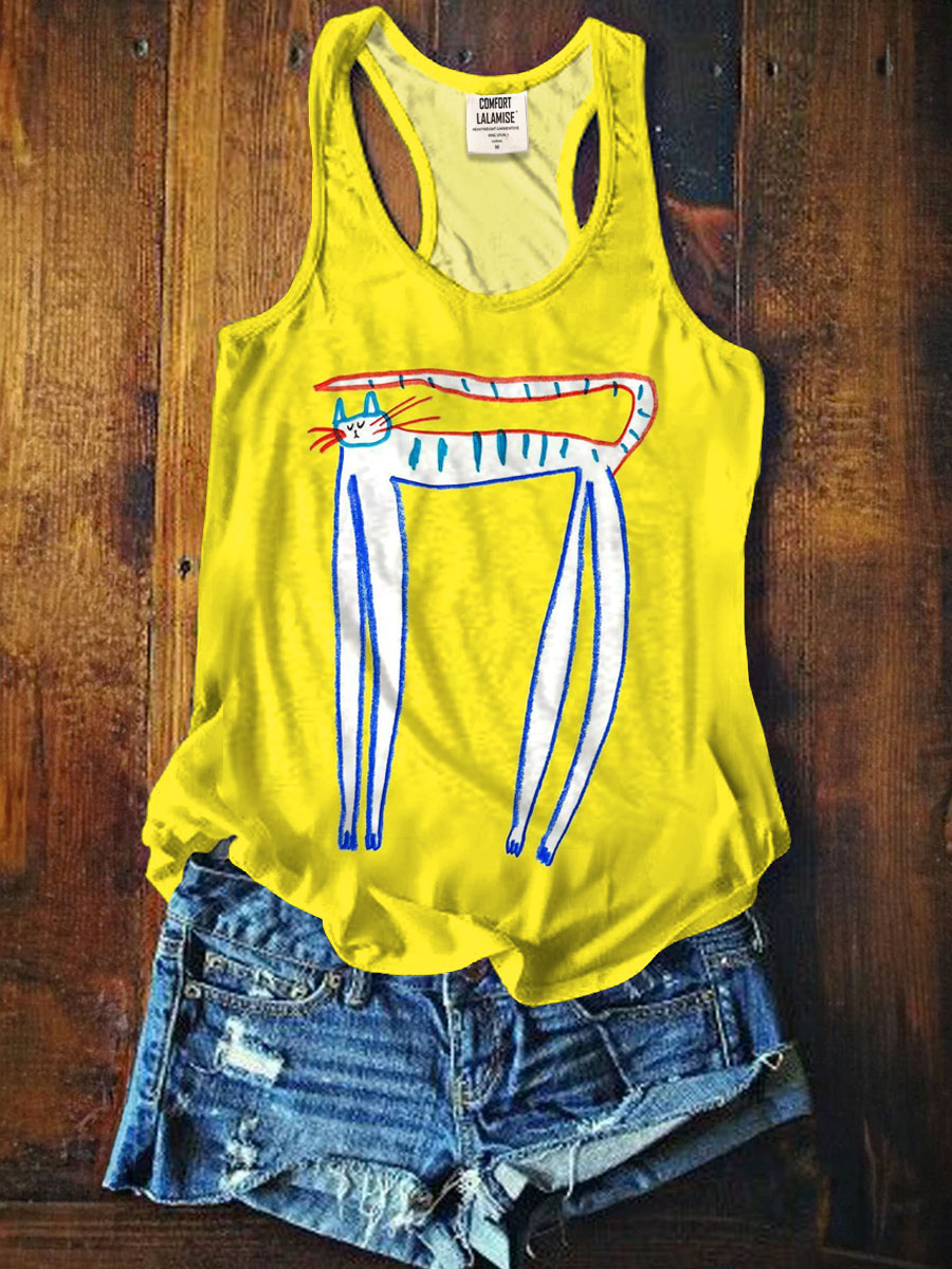Funny Cat Art Print Tank Top