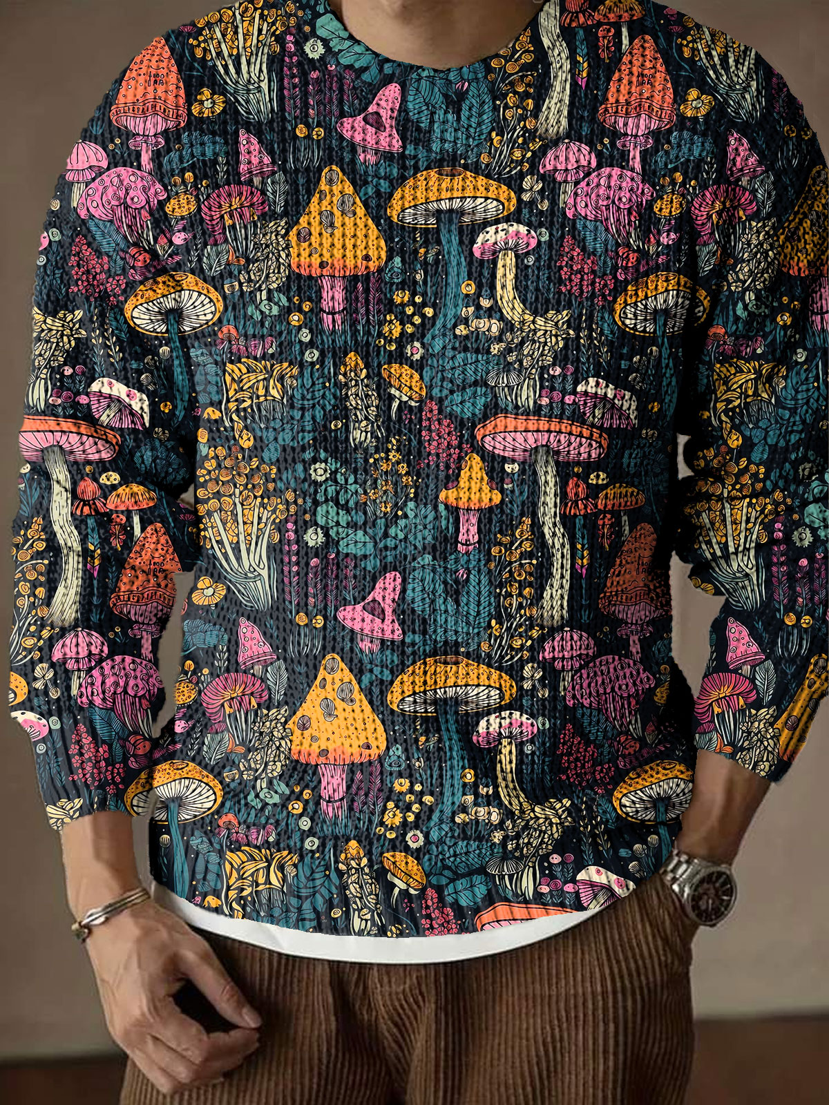 Vintage Mushroom Art Print Knit Pullover Sweater