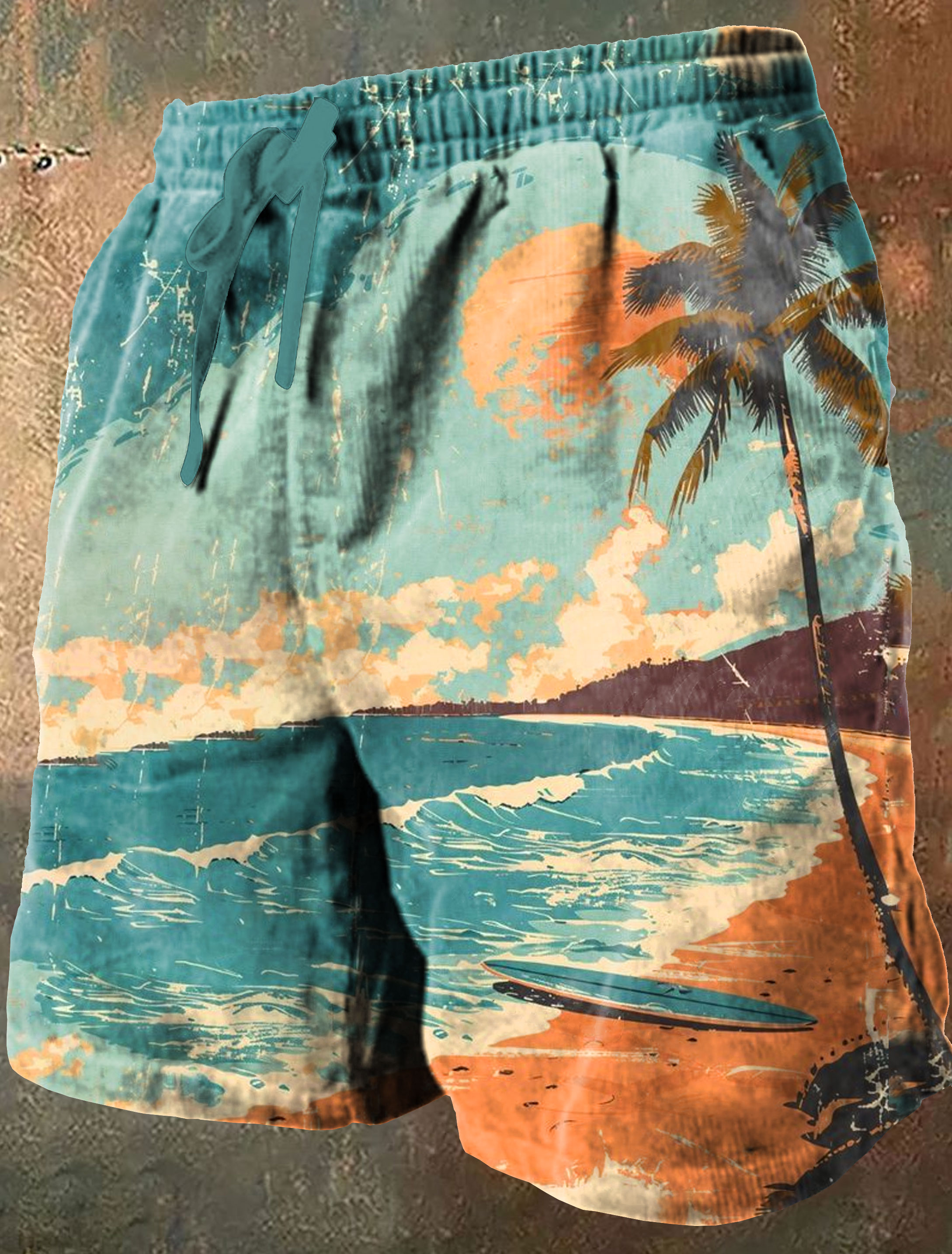 Retro Beach Summer Art Print Casual Short Pants